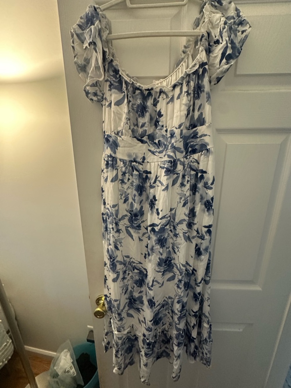 Lulu’s White & Blue Floral Midi Dress